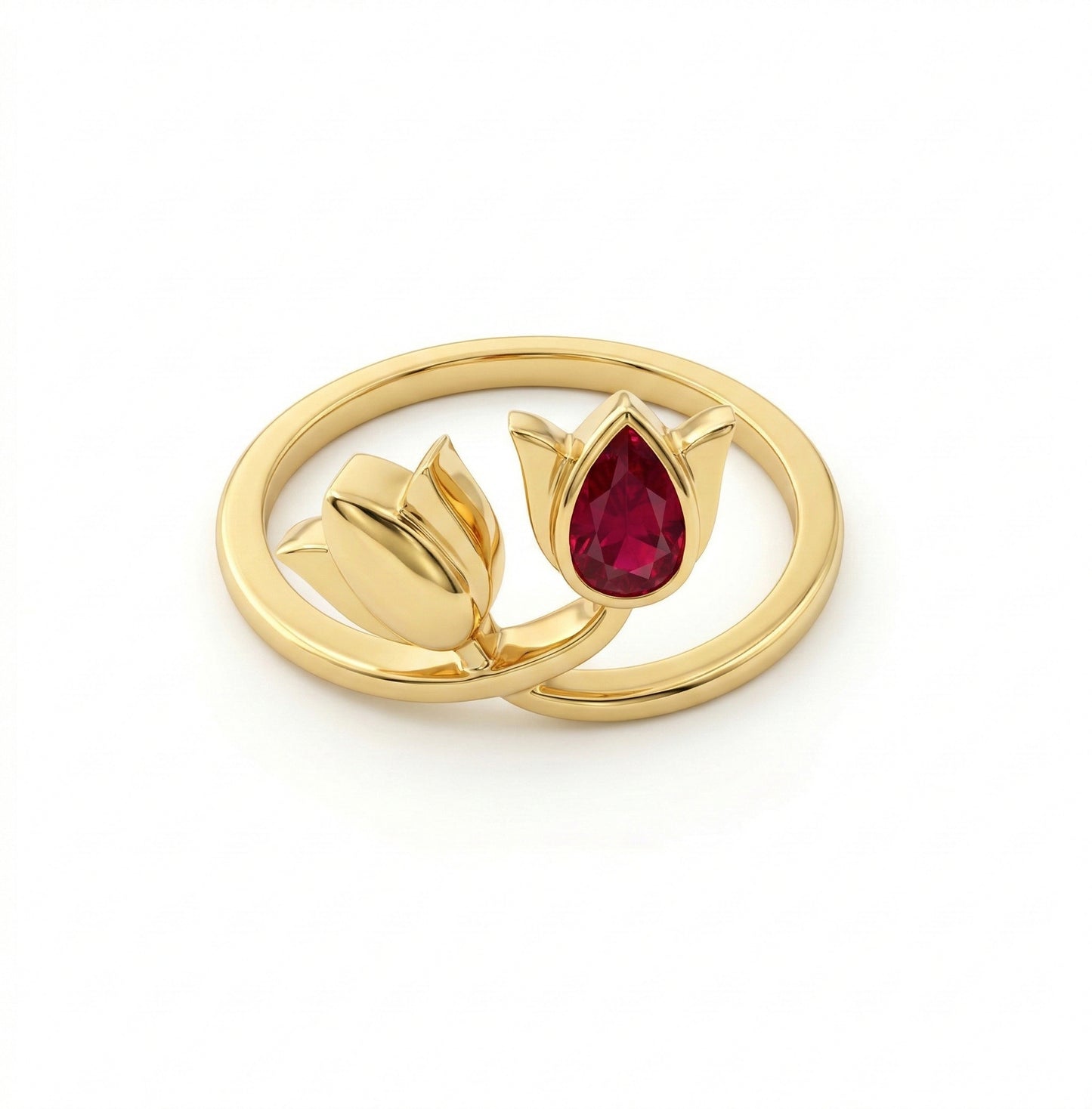 Silver Dual Lotus Ring (Red Stone)