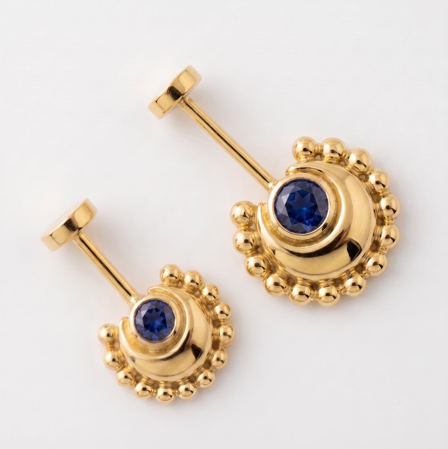 Beaded Moon Blue Stone With Flat Top Bugadi