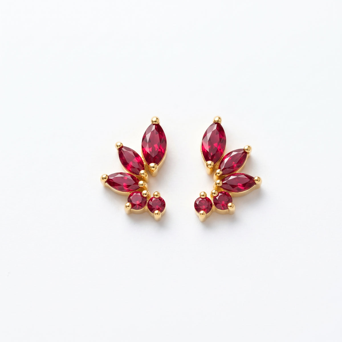 Silver Blossom Arc Ruby Red Stud Earrings