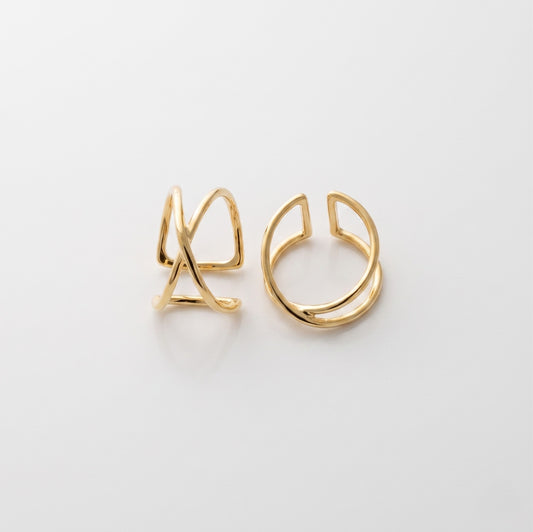 Silver Two Plain Line X Ear Cuff