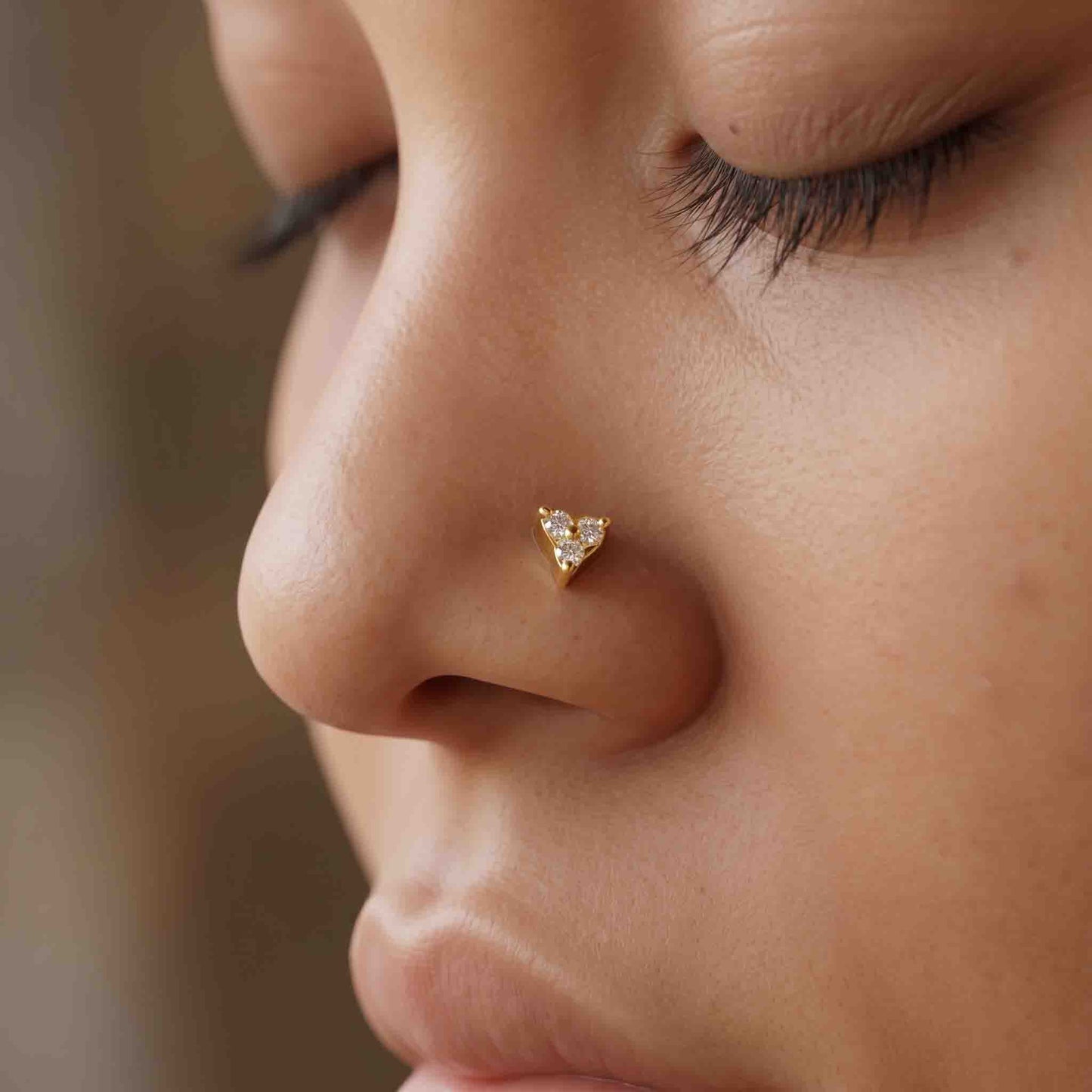 Silver 3 Stone Triangle  Nose pin