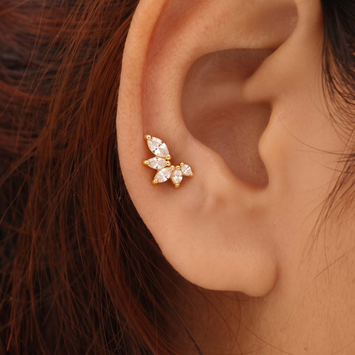 Silver Blossom Arc Stud Earrings