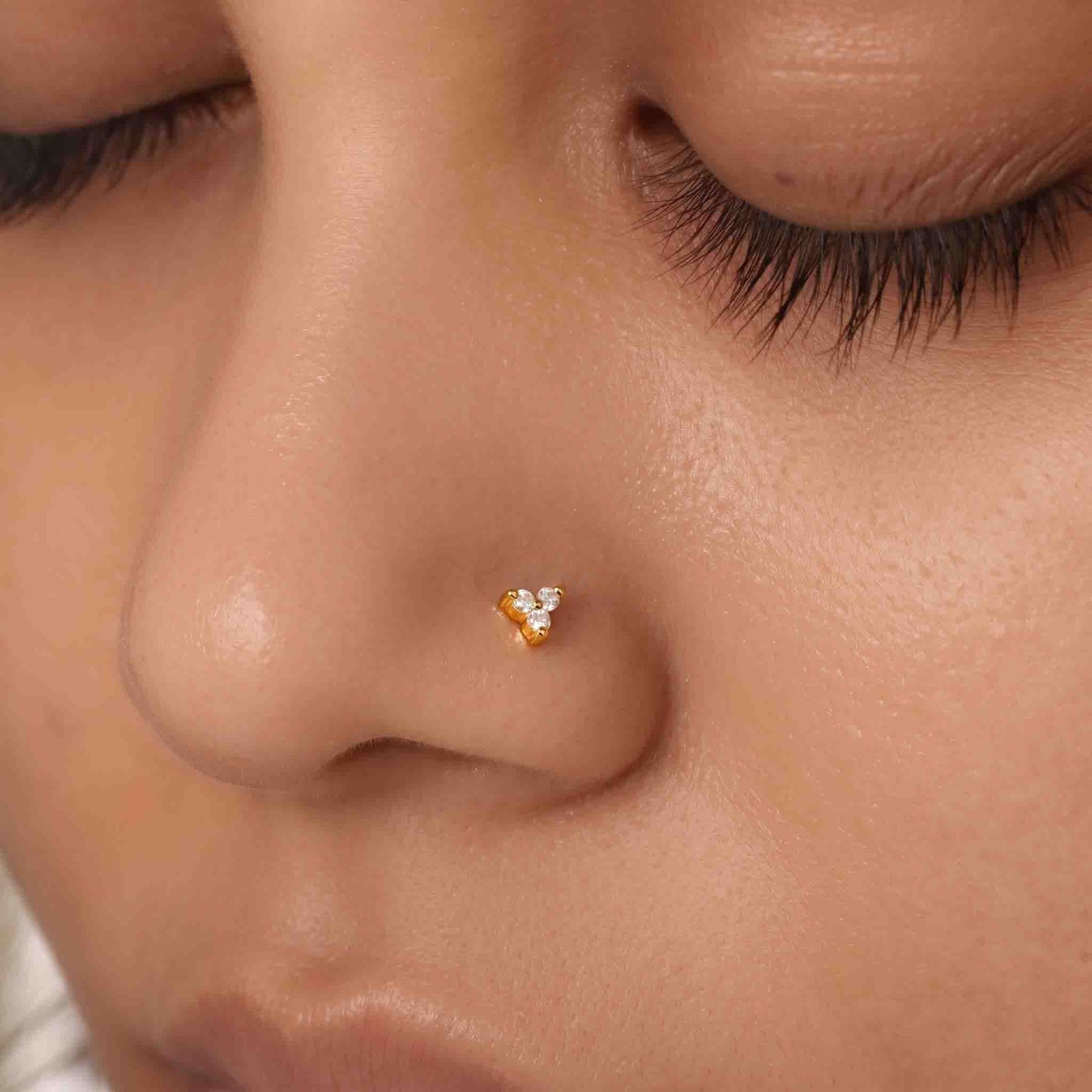 Silver 3 Stone Triangle  Nose pin