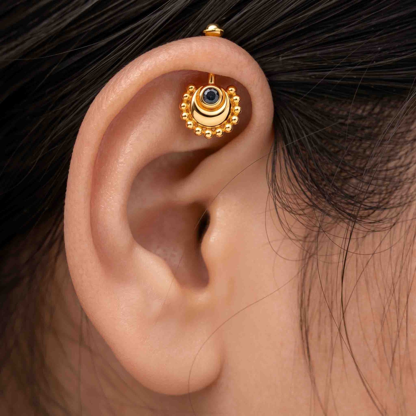 Silver Bugadi Circle Moon Wired Ball Top Gold Nazar Black Design