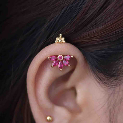 Silver Bugadi 5 Marquis Pink Stone Gopuram Top Diamond Design