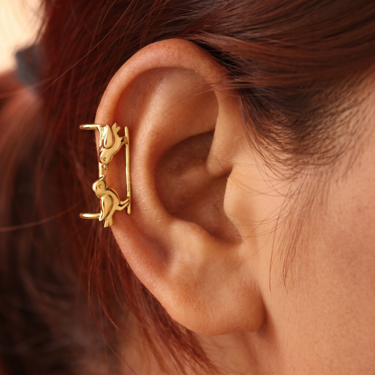 Silver Ear Cuff Sparrow Couple Design