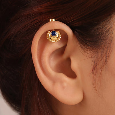 Beaded Moon Blue Stone With Flat Top Bugadi
