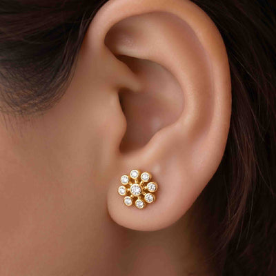 Silver 9 Stone Flower Earring
