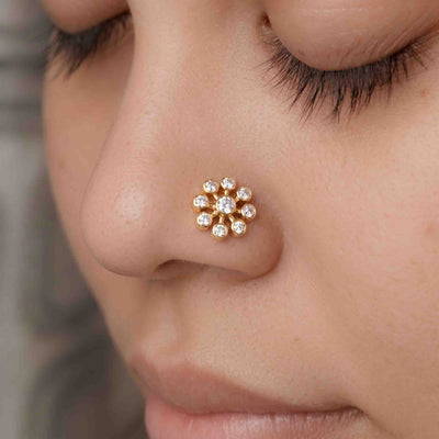 Silver 9 Stone Flower Nose pin