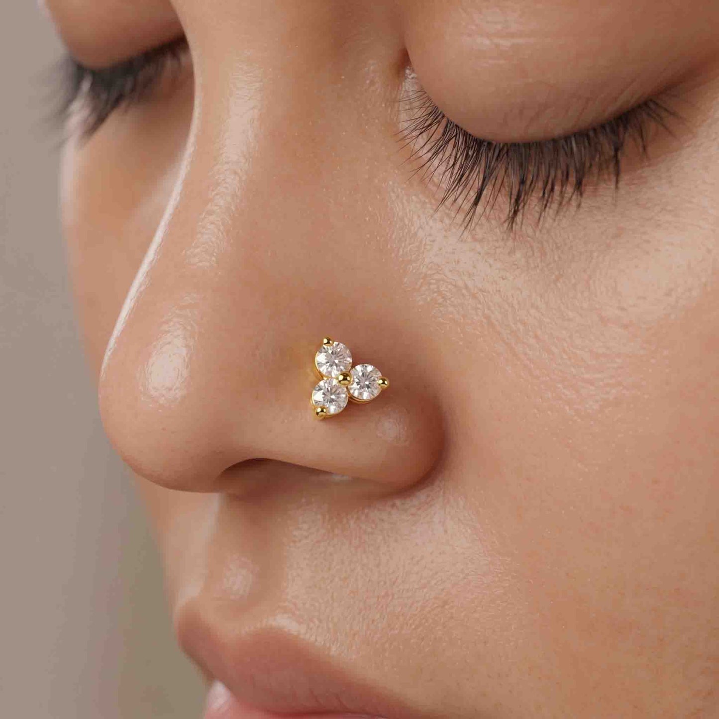 Silver 3 Stone Triangle  Nose pin