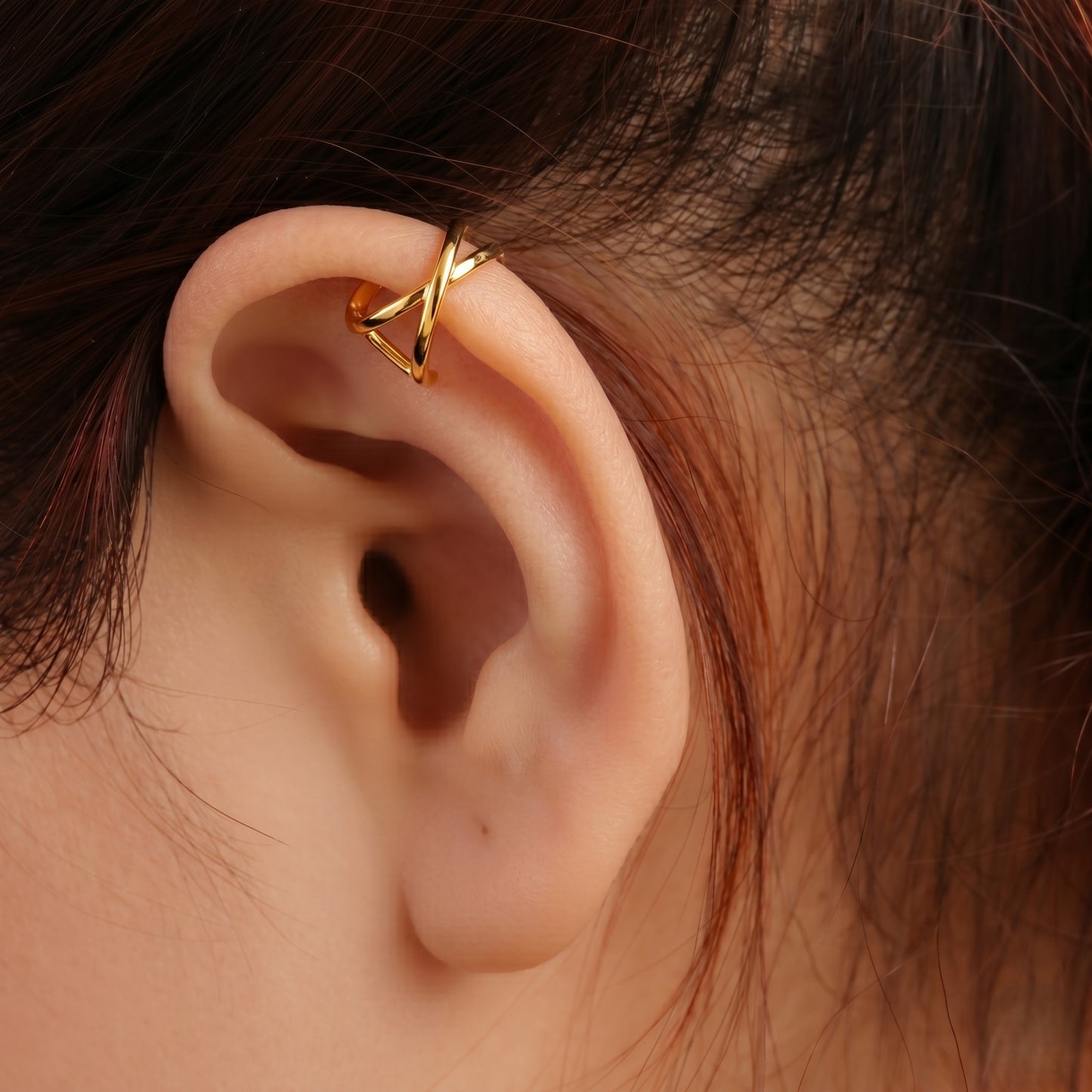 Silver Two Plain Line X Ear Cuff