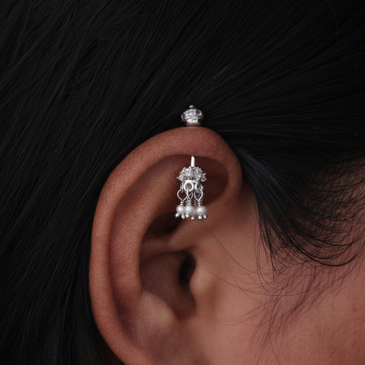 SILVER JHUMKA 2 WITH PEARL DROP BUGADI