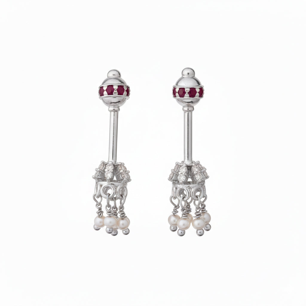 SILVER JHUMKA 2 WITH PEARL DROP BUGADI