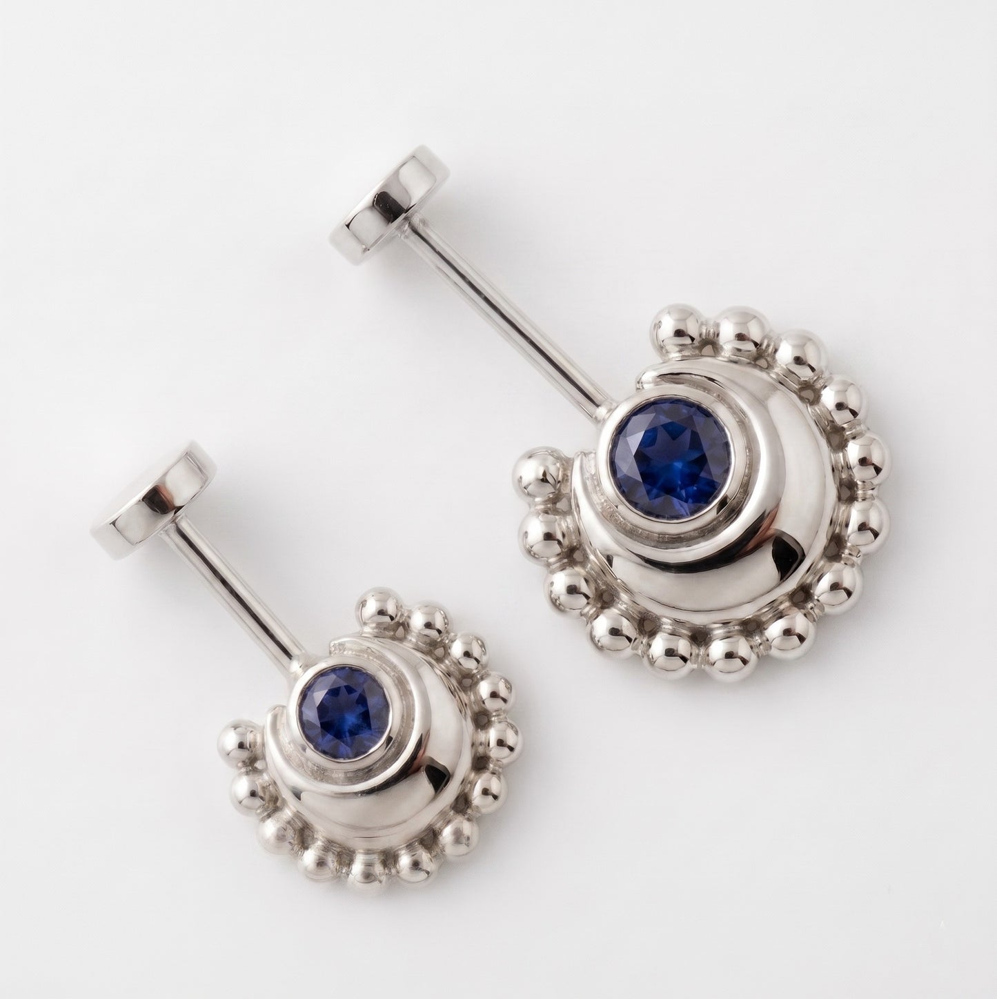 Beaded Moon Blue Stone With Flat Top Bugadi