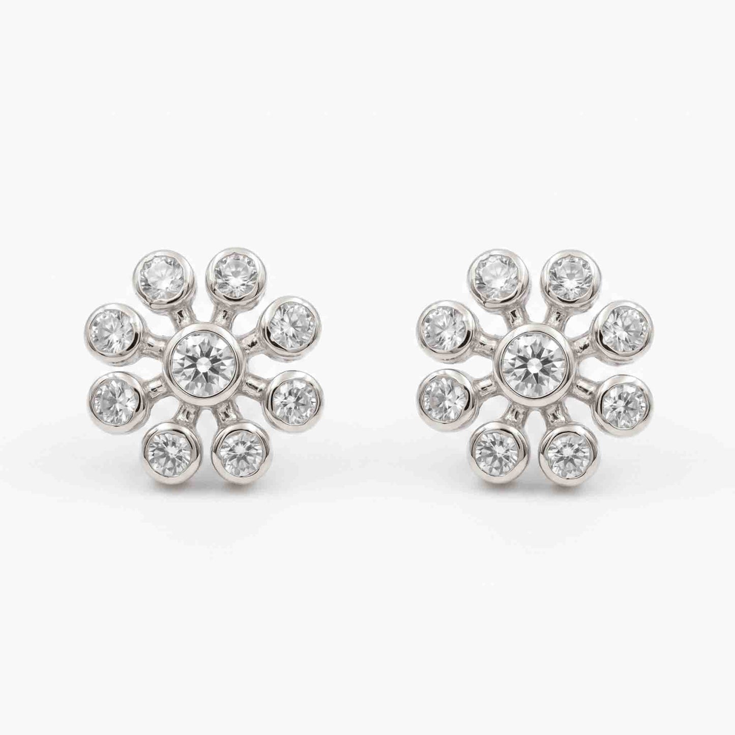 Silver 9 Stone Flower Earring