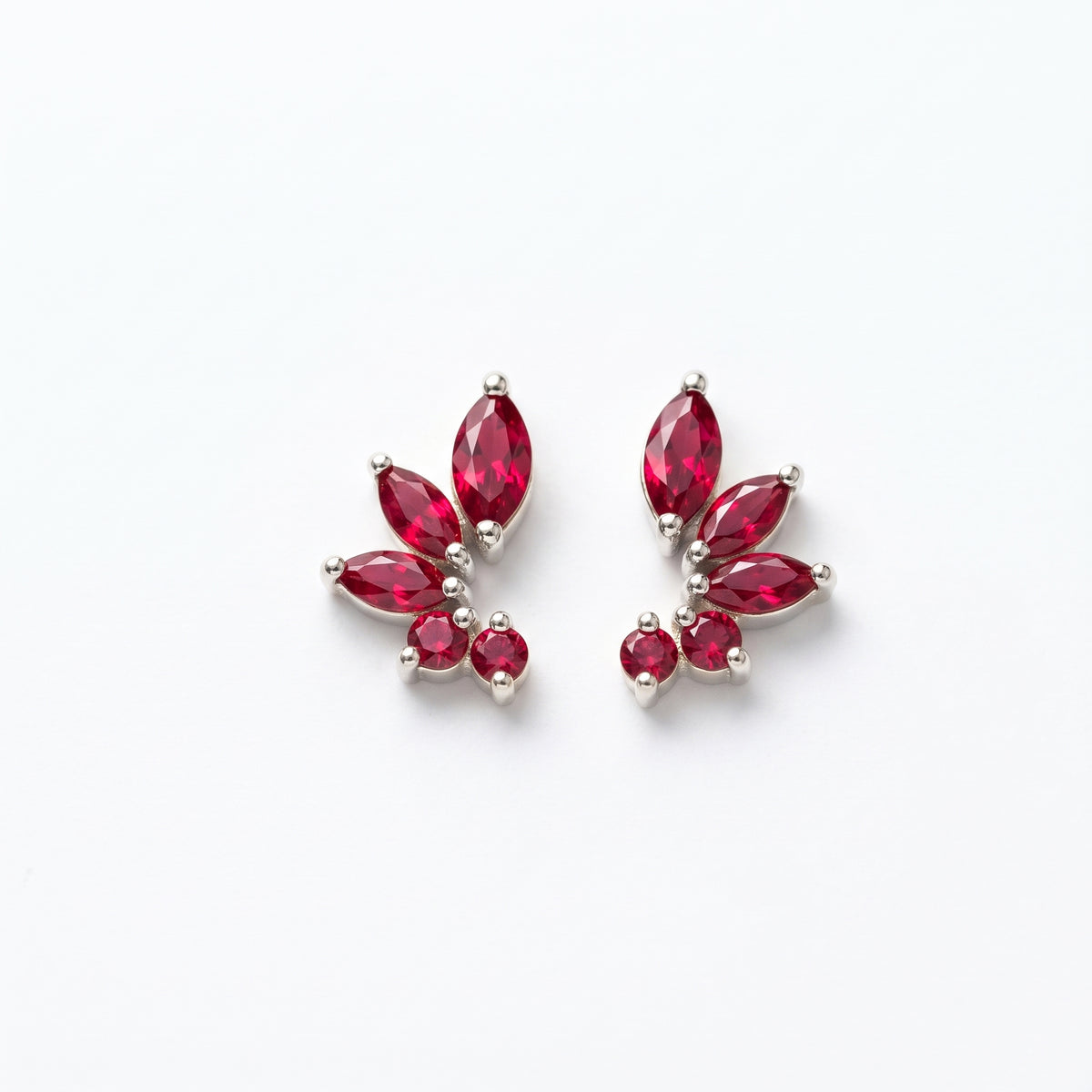 Silver Blossom Arc Ruby Red Stud Earrings
