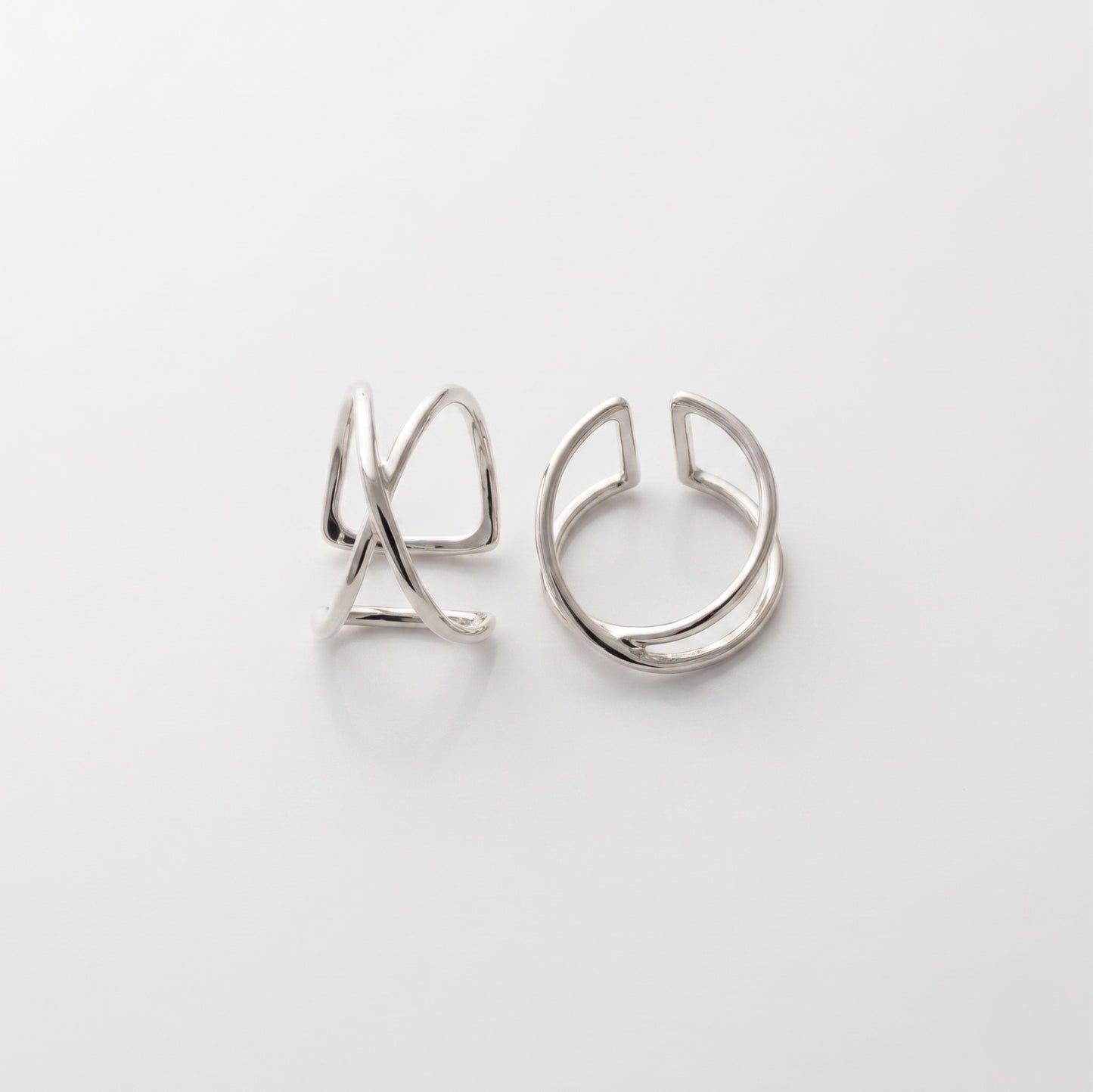 Silver Two Plain Line X Ear Cuff