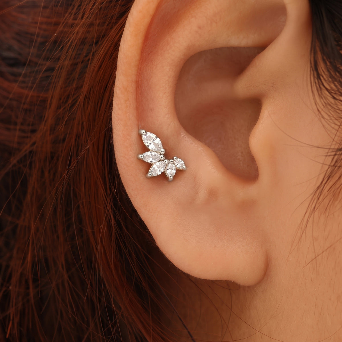 Silver Blossom Arc Stud Earrings