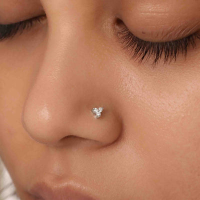 Silver 3 Stone Triangle  Nose pin