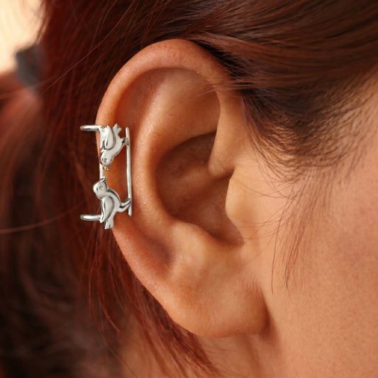 Silver Ear Cuff Sparrow Couple Design