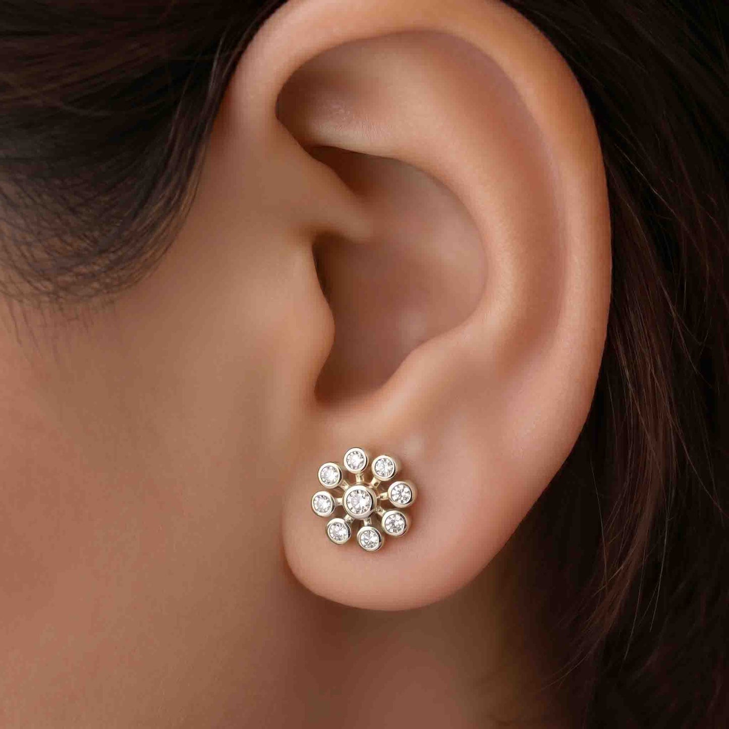 Silver 9 Stone Flower Earring