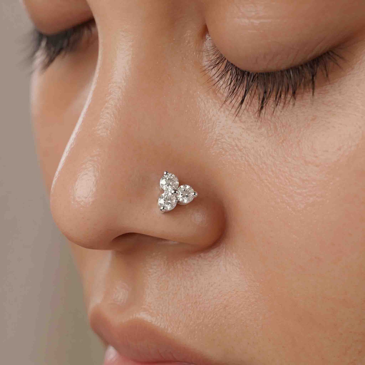 Silver 3 Stone Triangle  Nose pin
