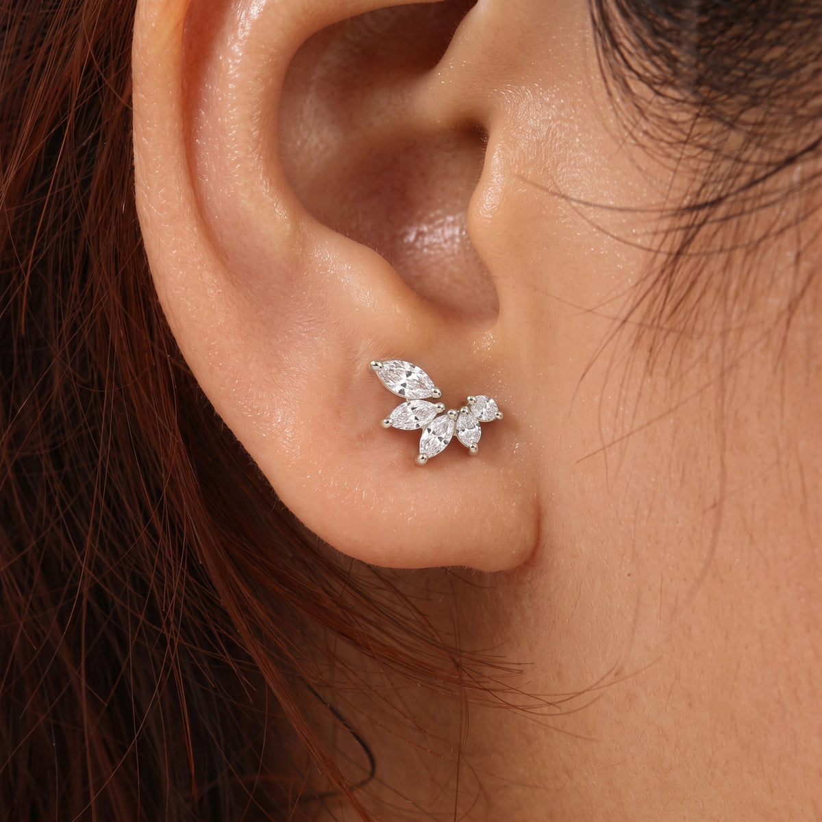 Silver Blossom Arc Stud Earrings