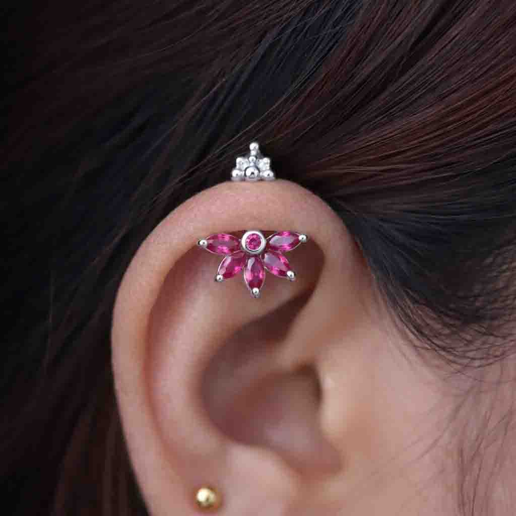 Silver Bugadi 5 Marquis Pink Stone Gopuram Top Diamond Design