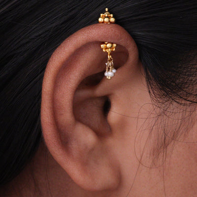 SILVER BEADED WITH PEARL DROP GOLD BUGADI
