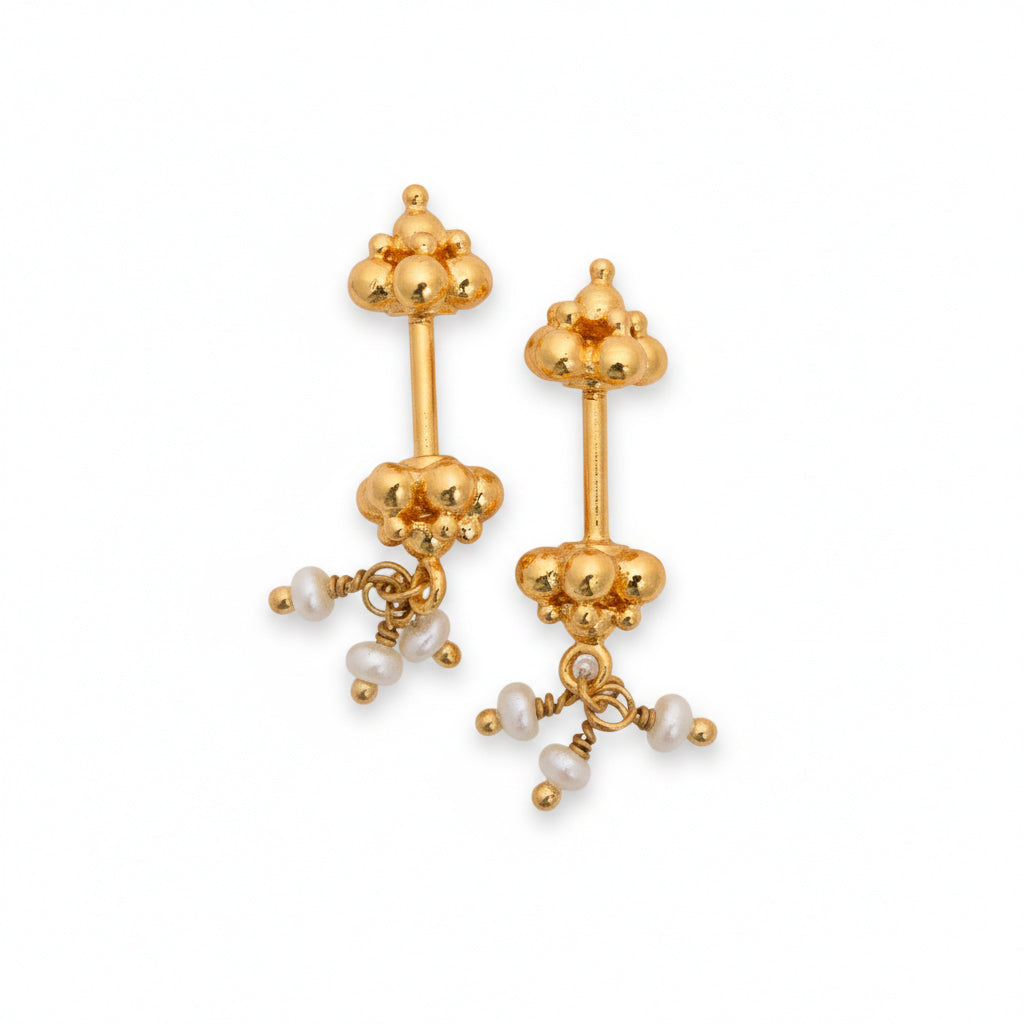 SILVER BEADED WITH PEARL DROP GOLD BUGADI