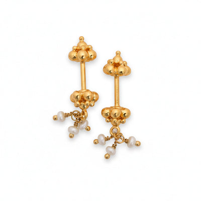 SILVER BEADED WITH PEARL DROP GOLD BUGADI