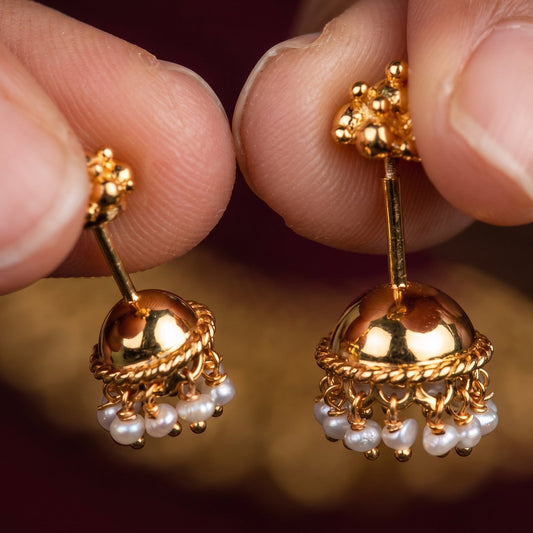 Silver Bugadi Jhumka Pearl Gopuram Top Design