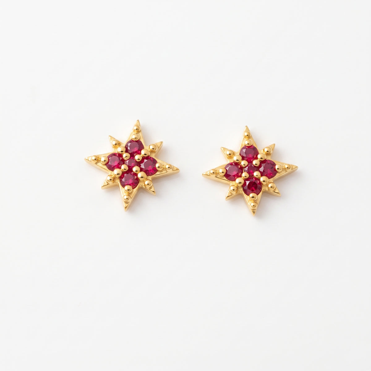 Silver Nova Beam Ruby Red Stone Stud Earrings