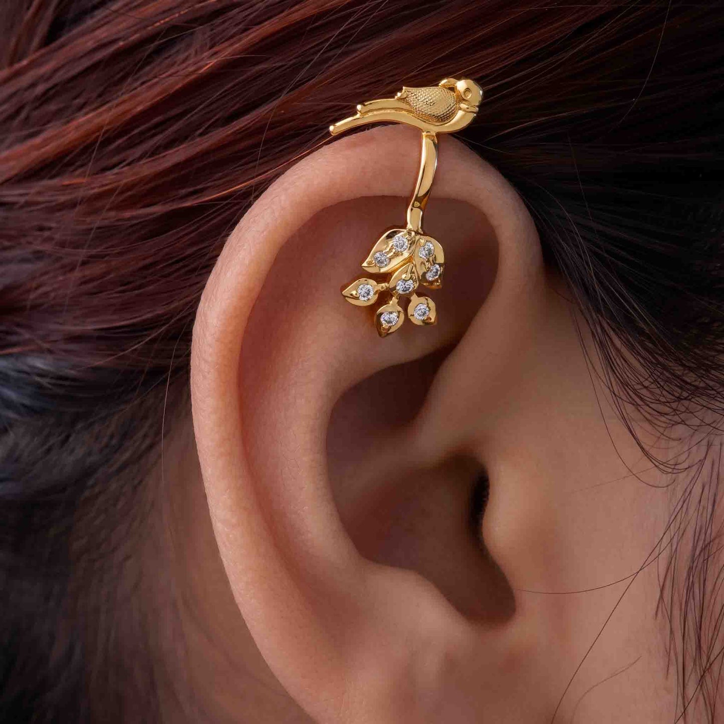 Silver Bugadi Flower Leaf Parrot Top Clip On Gold Diamond Design