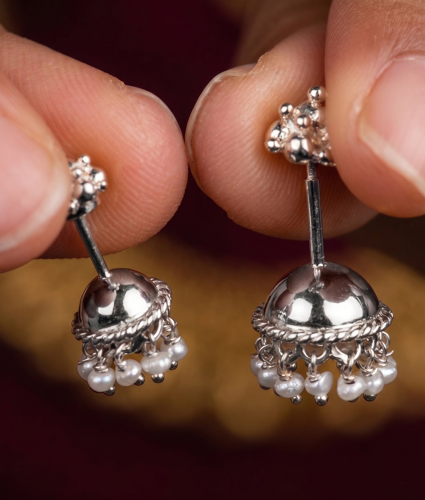 Silver Bugadi Jhumka Pearl Gopuram Top Design