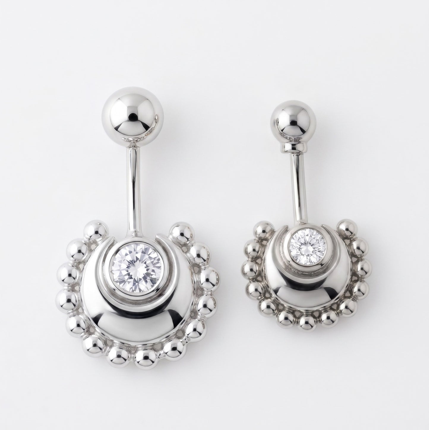 Beaded Moon White Stone With Ball Top Bugadi