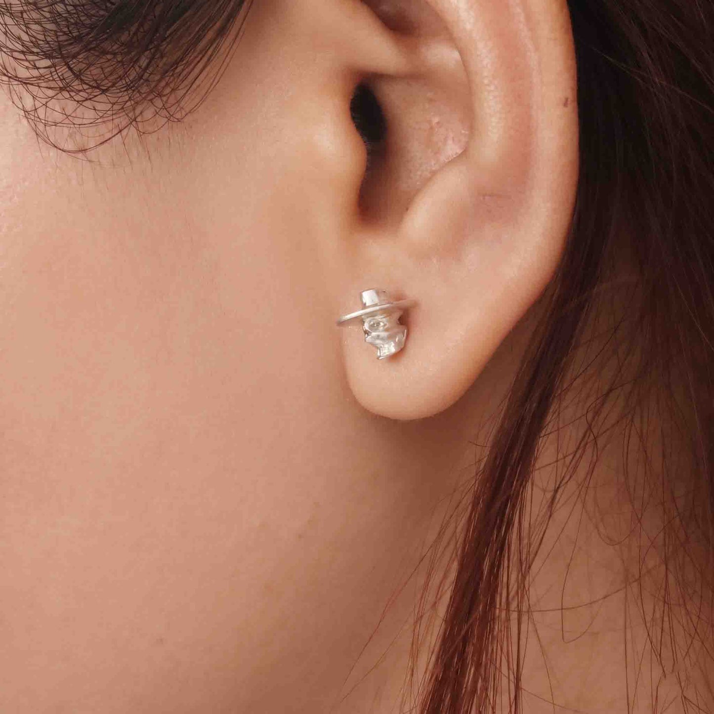 Silver Hat Skull Ear Studs