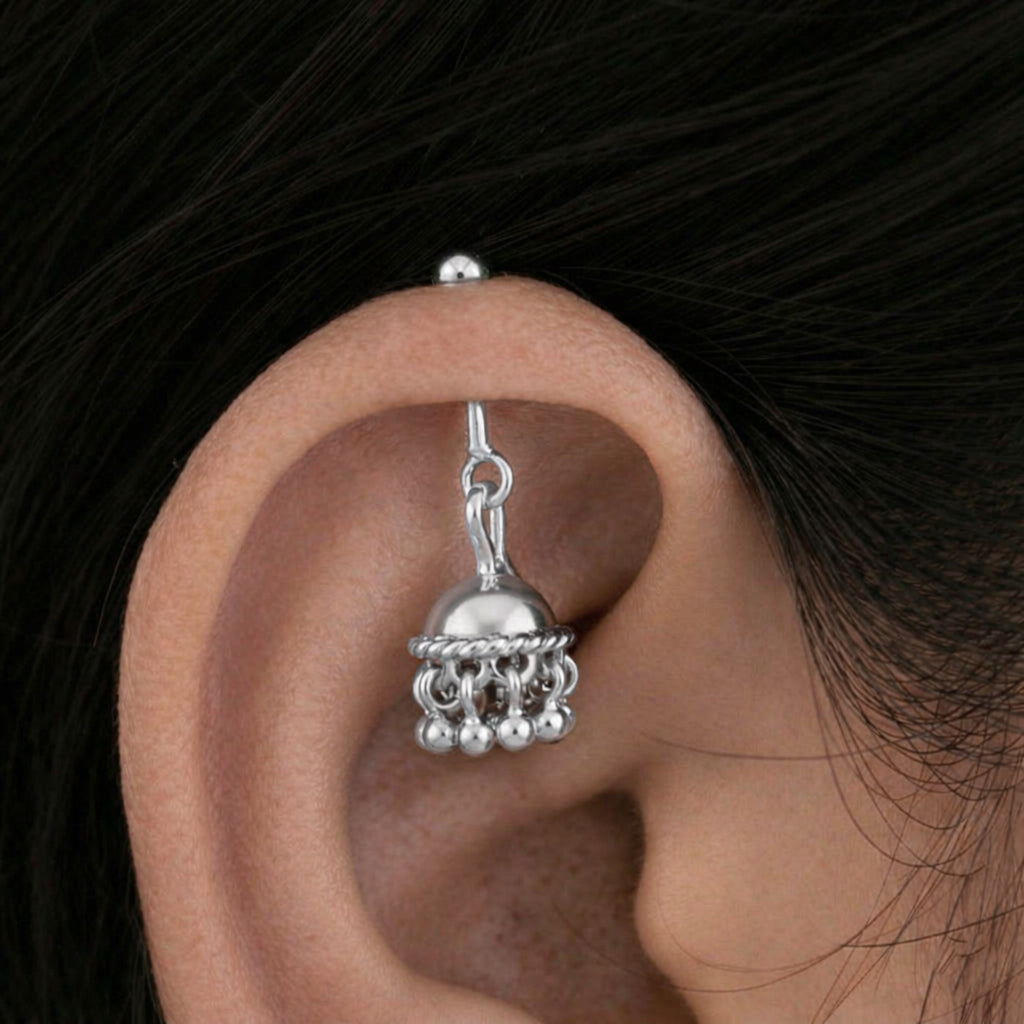 Silver Bugadi Charm Jhumka