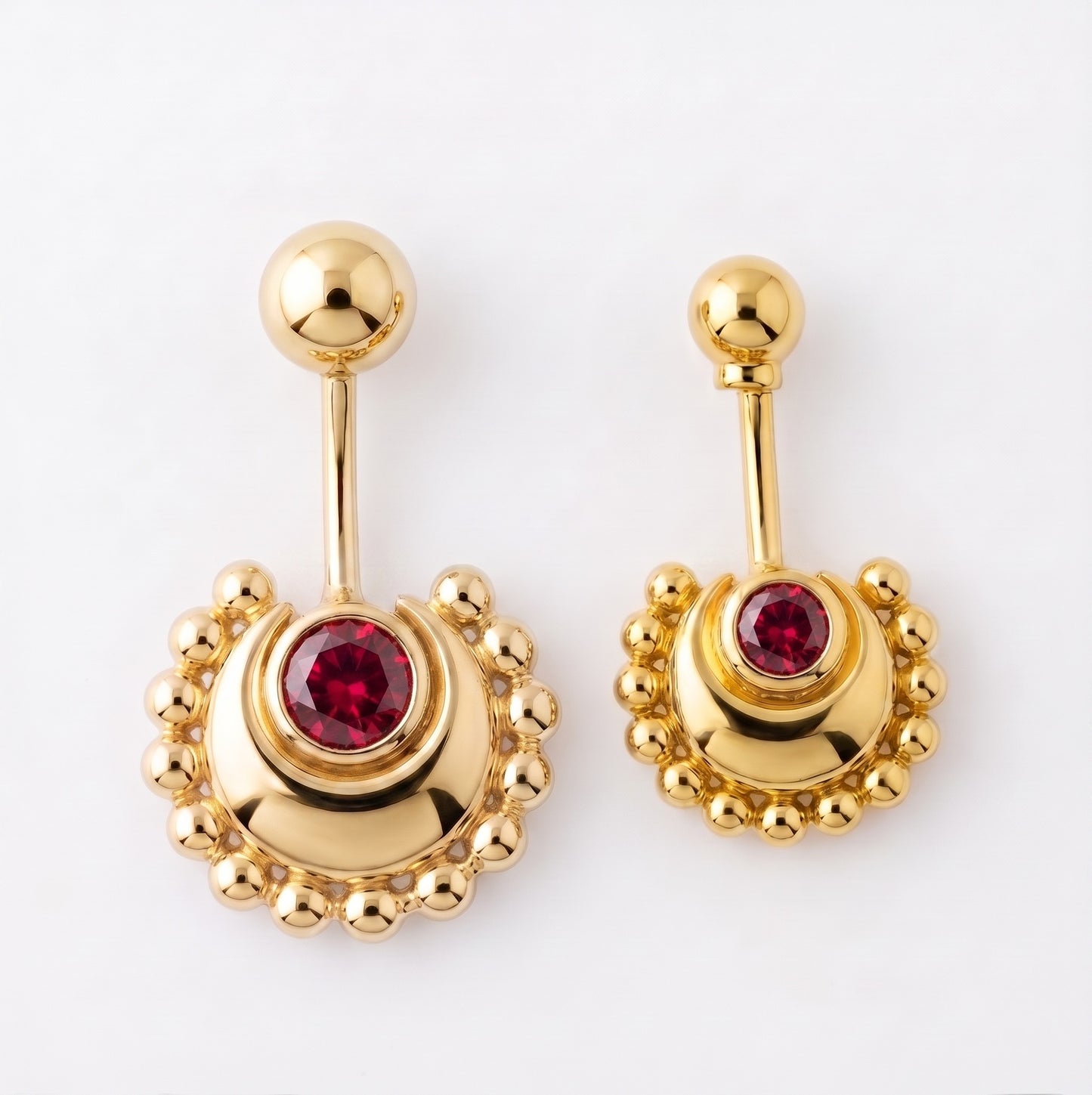 Beaded Moon Red Stone With Ball Top Bugadi