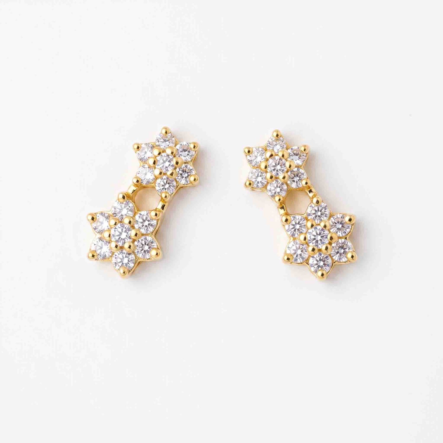 Silver Two 7 Stone Flower Ear Studs