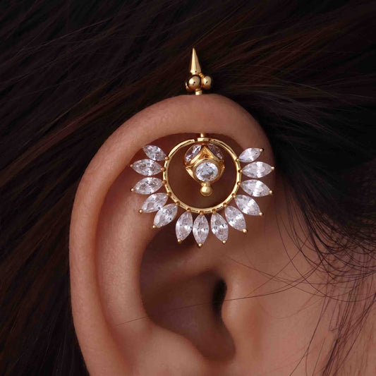 Silver Bugadi Stone Ball Mukul Top Diamond Design With Pushpa Petal Jacket