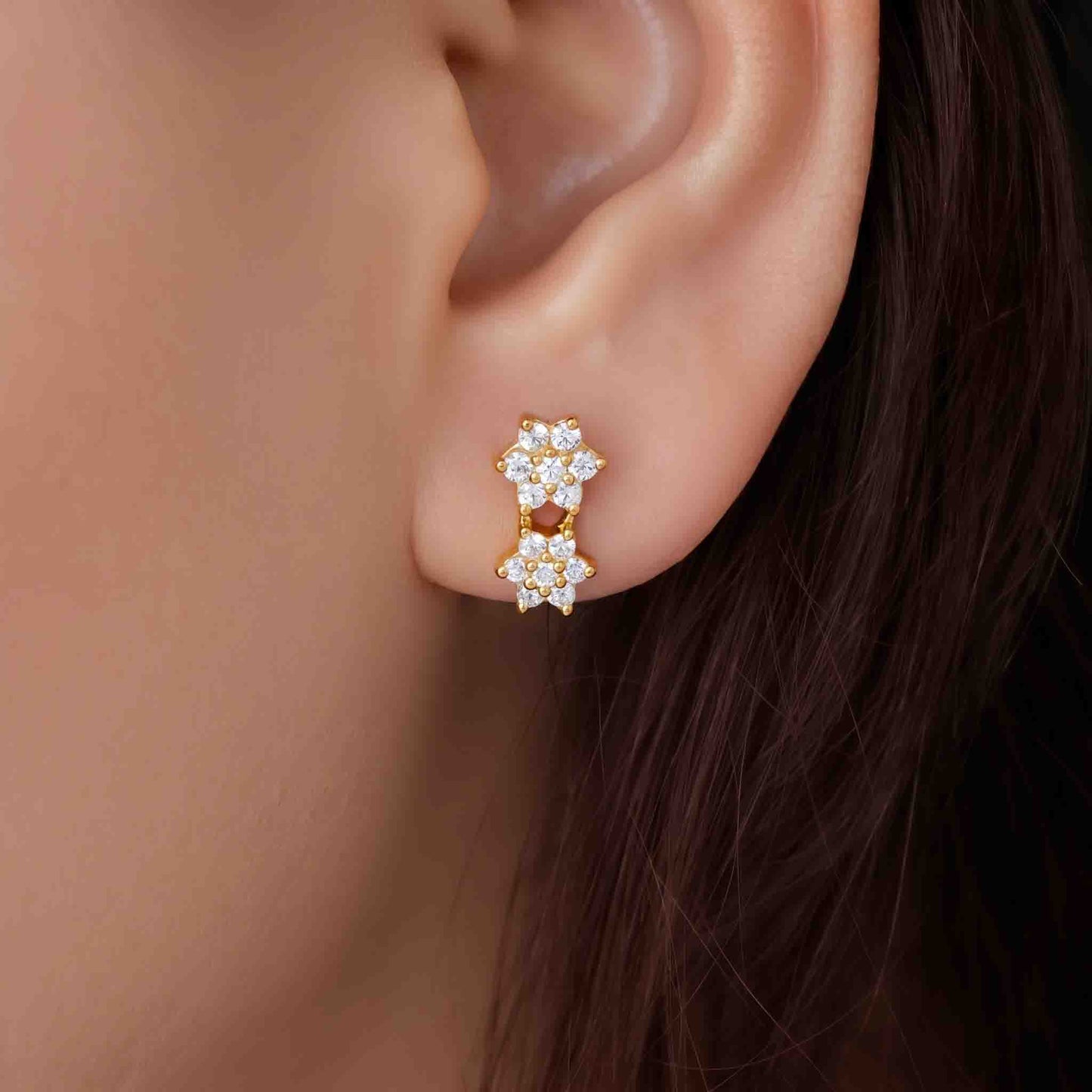 Silver Two 7 Stone Flower Ear Studs