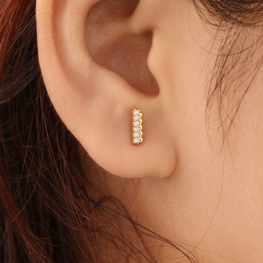 Silver Dot Bar Stud Earrings