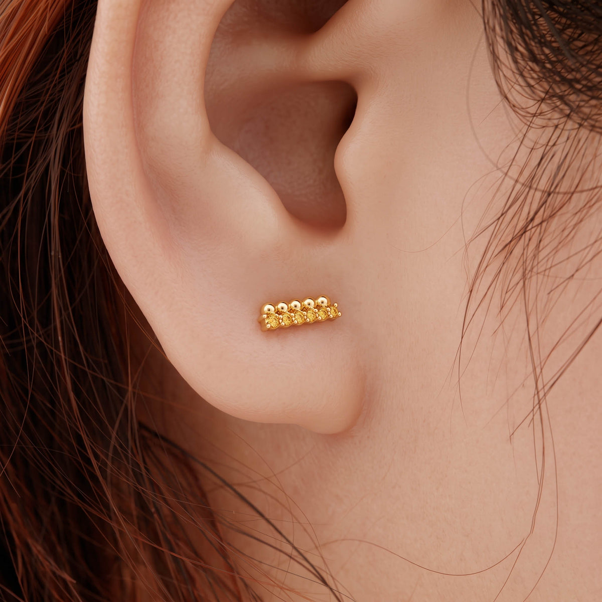 Silver Dot Bar Champagne Stone Stud Earrings