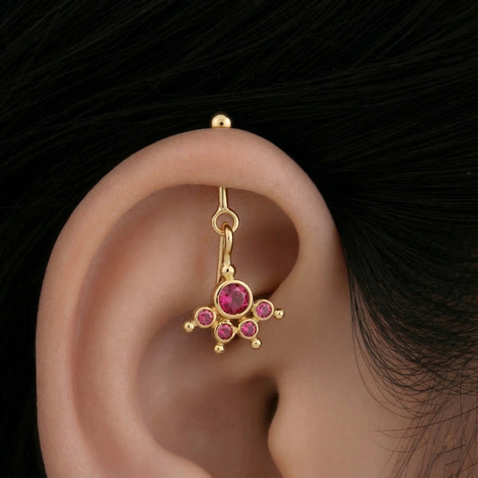 Silver Bugadi Charm 5 Stone Mookuthi Ruby Red
