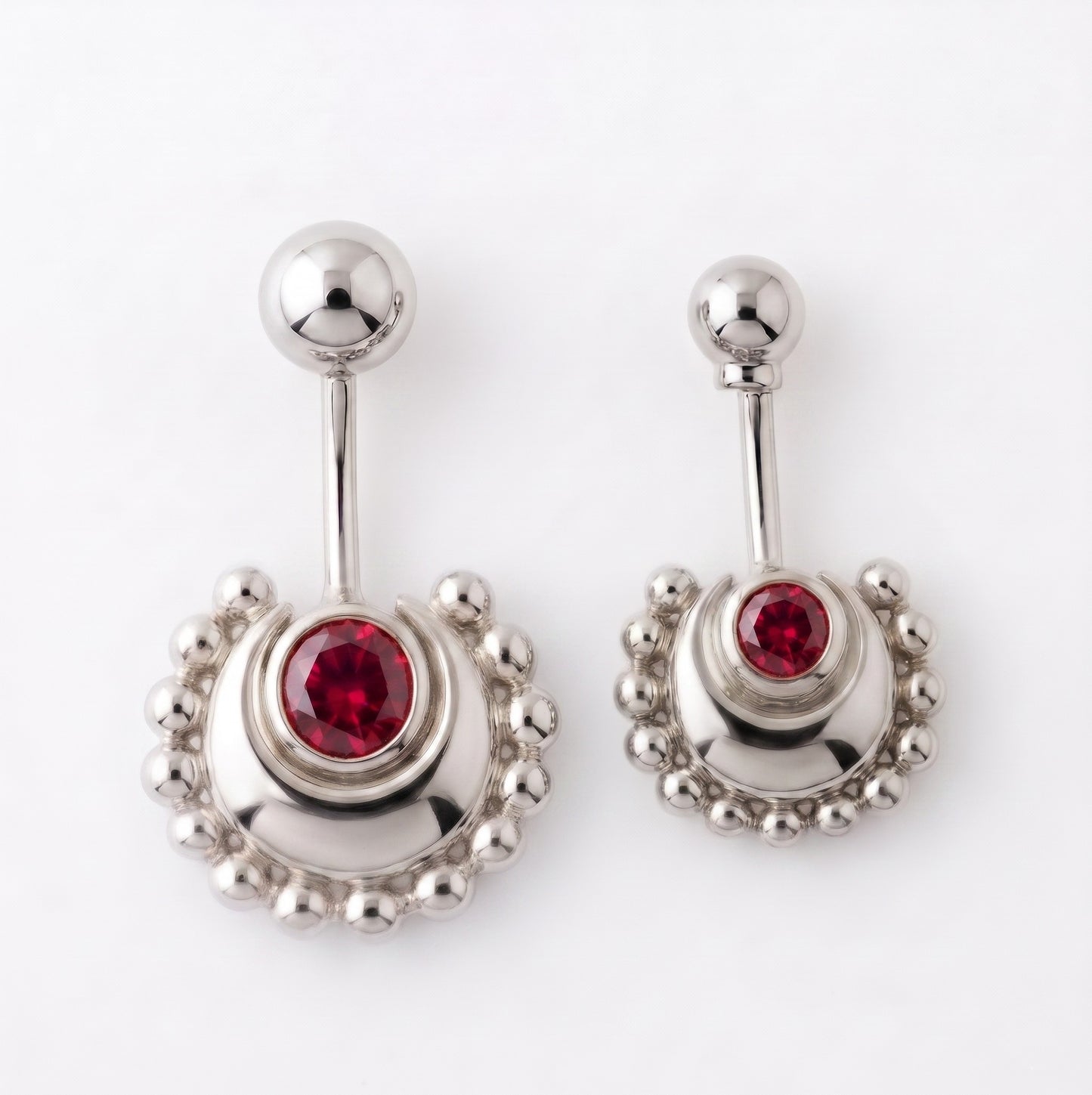 Beaded Moon Red Stone With Ball Top Bugadi