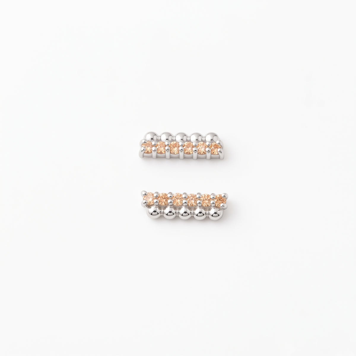 Silver Dot Bar Champagne Stone Stud Earrings