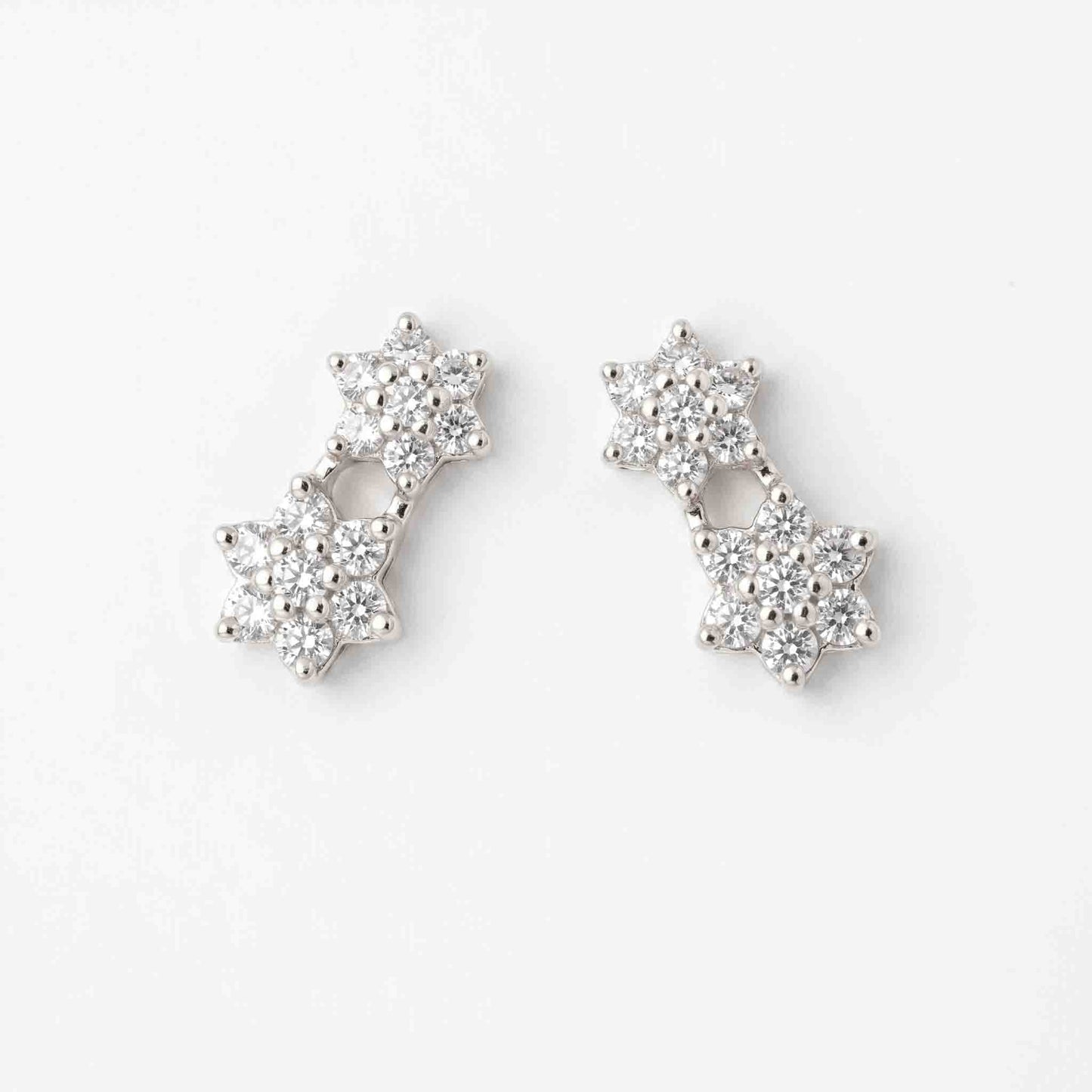 Silver Two 7 Stone Flower Ear Studs
