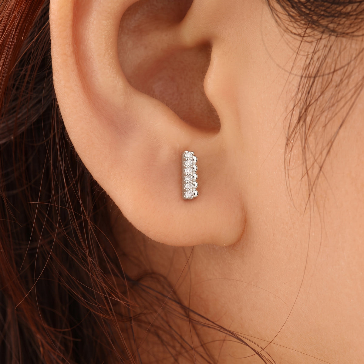 Silver Dot Bar Stud Earrings