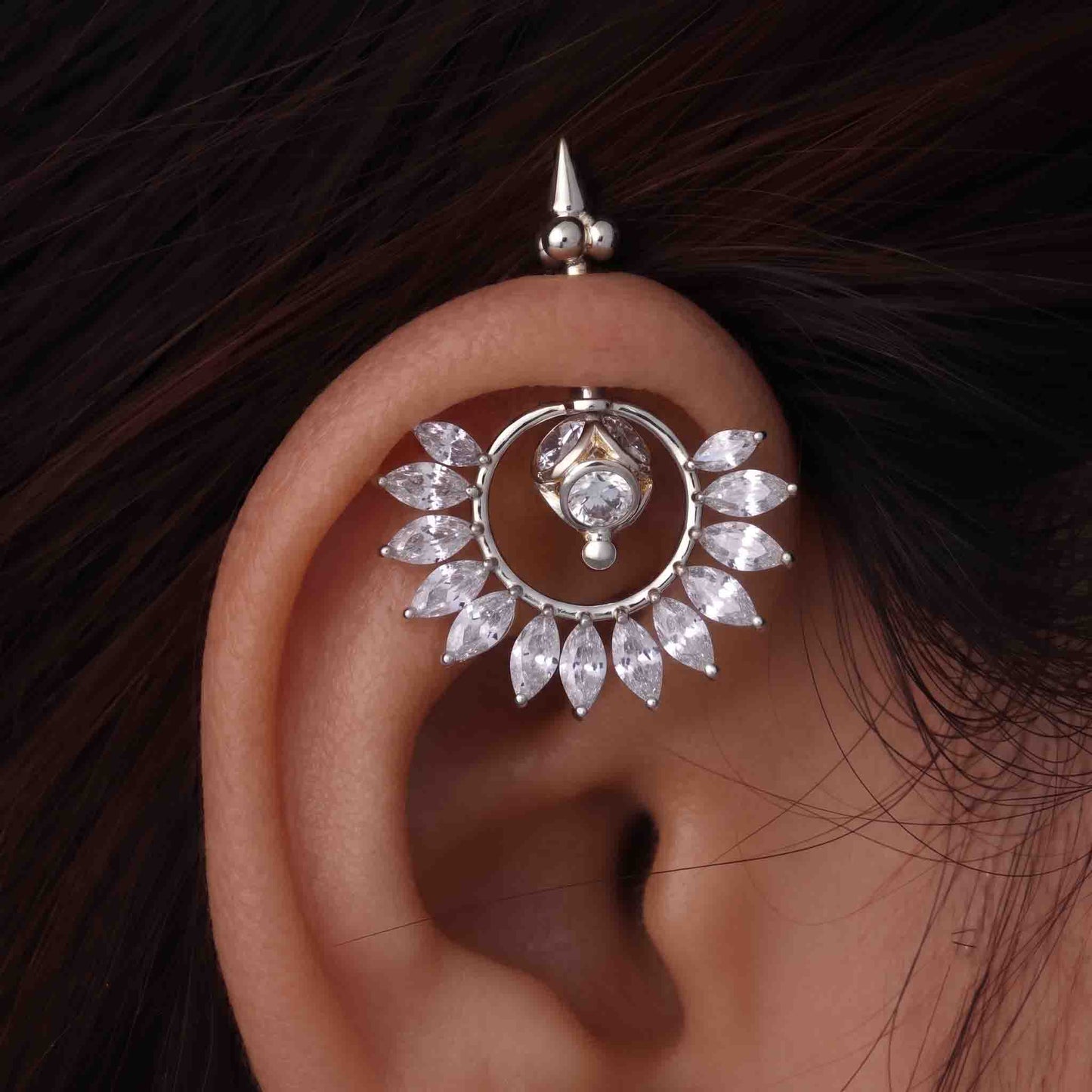 Silver Bugadi Stone Ball Mukul Top Diamond Design With Pushpa Petal Jacket